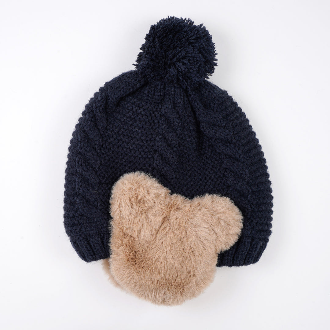 【BABY】ニットキャップくま耳当てつき